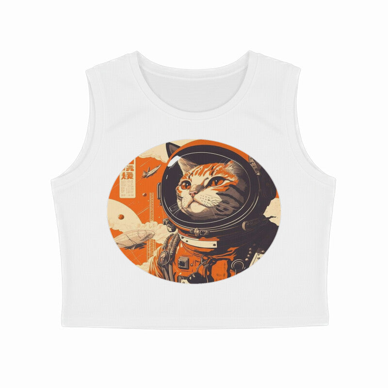 Front View - Cosmic Whisker — Crop Tank Top White