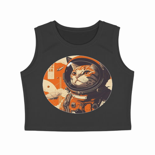 Front View - Cosmic Whisker — Crop Tank Top Black