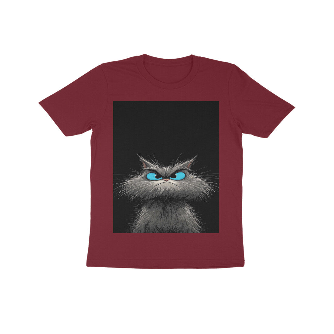Front View - Grumpy Glare — Kids Tee Maroon