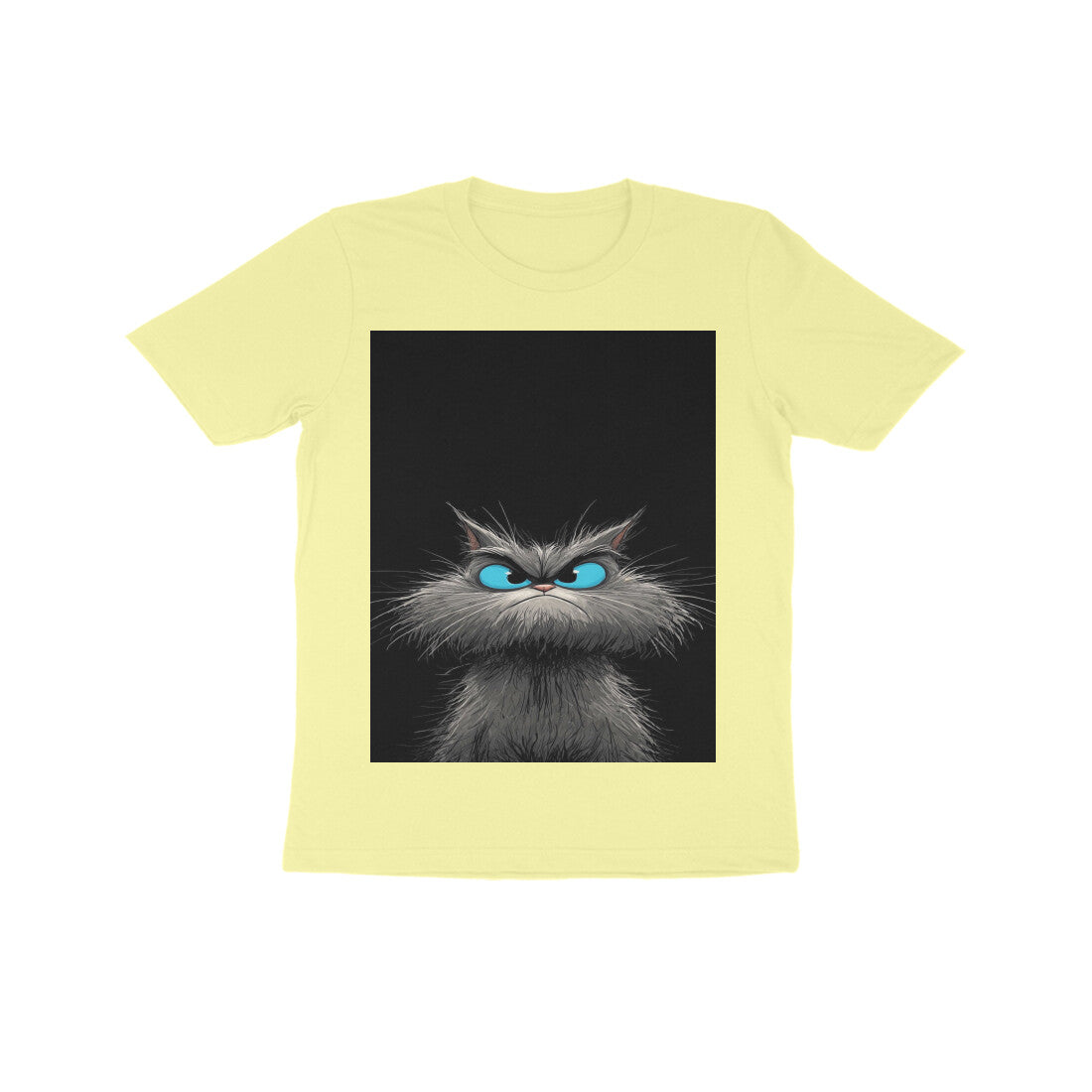 Front View - Grumpy Glare — Kids Tee Butter Yellow