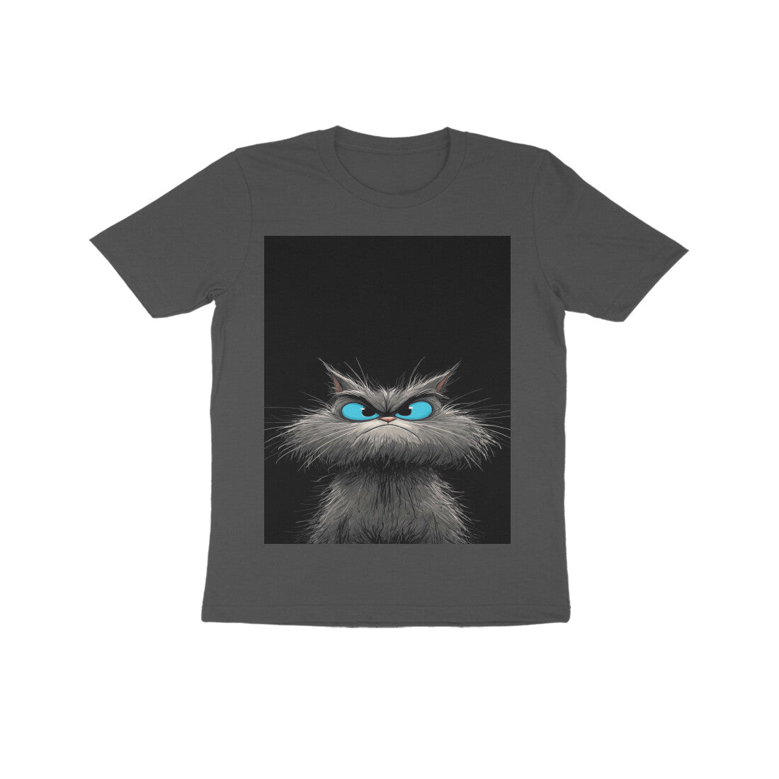 Front View - Grumpy Glare — Kids Tee Charcoal Grey