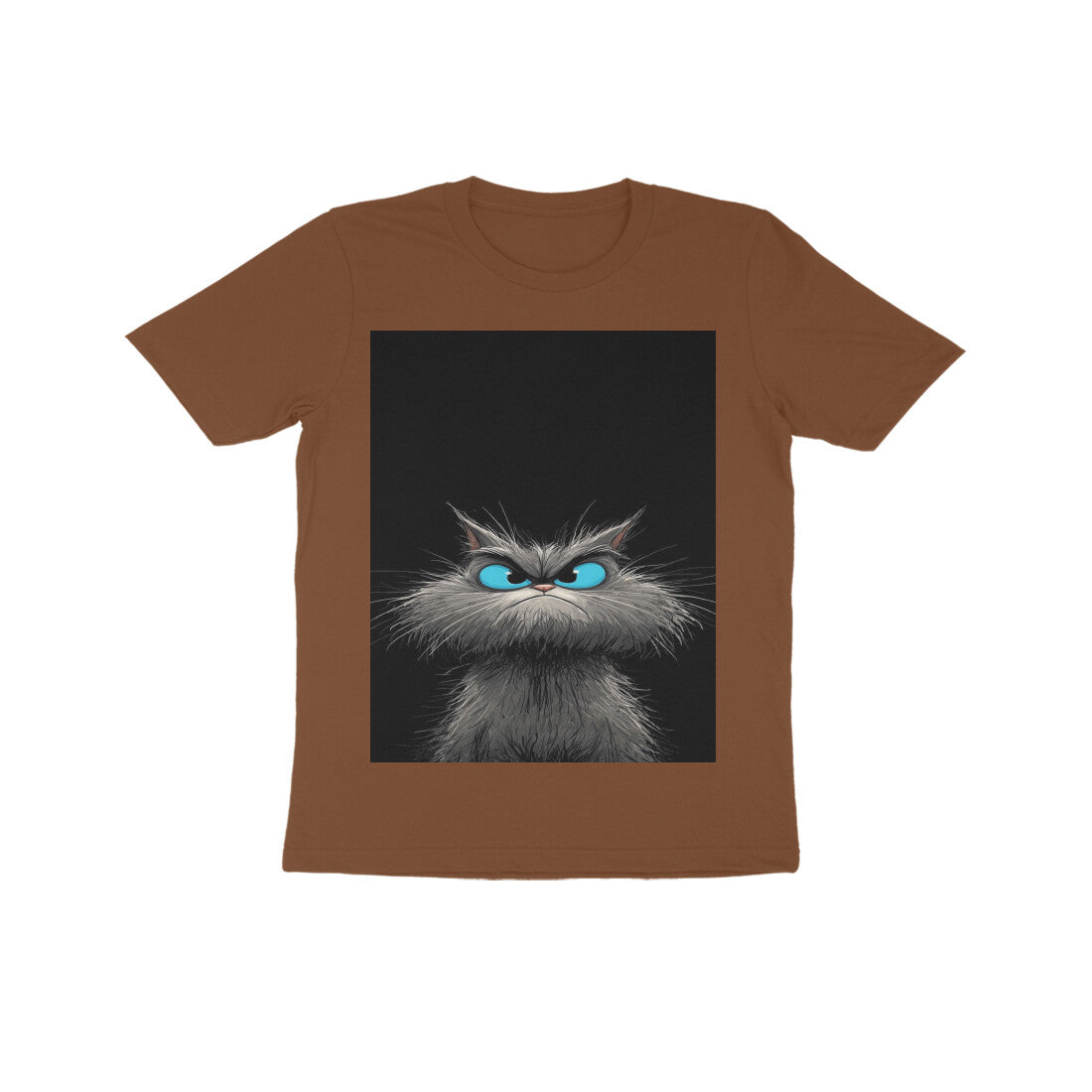 Front View - Grumpy Glare — Kids Tee Coffee Brown