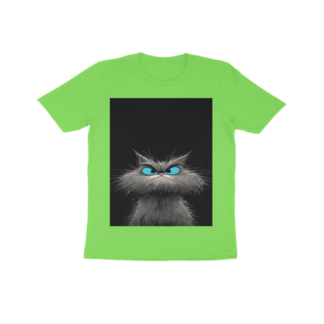 Front View - Grumpy Glare — Kids Tee Liril Green