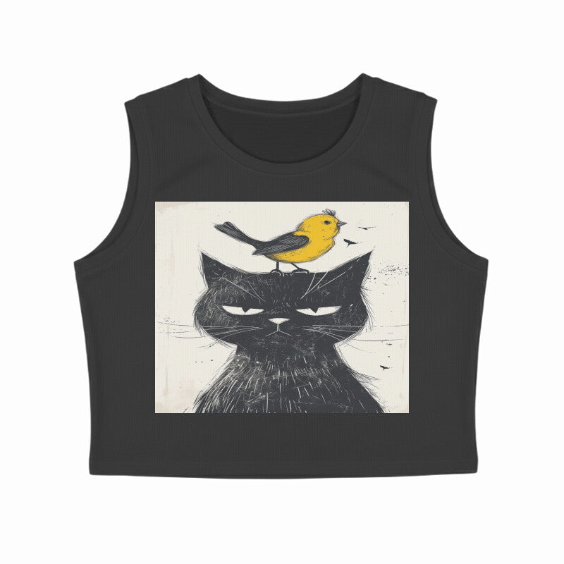 Front View - Unbothered Beast — Crop Tank Top Black