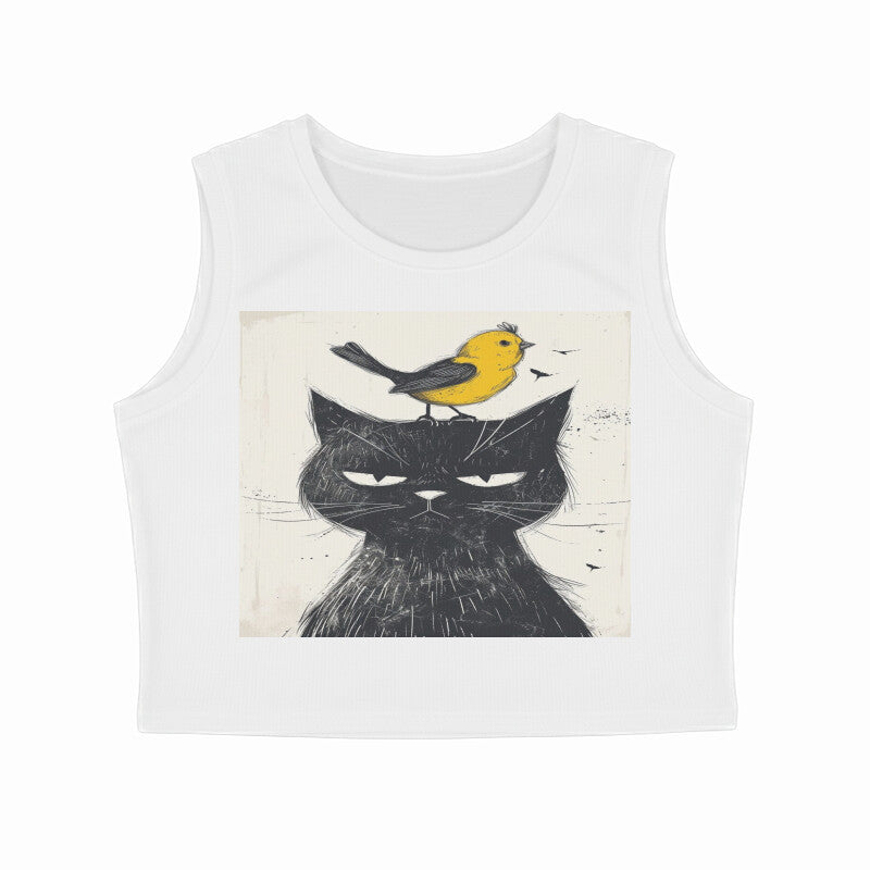 Front View - Unbothered Beast — Crop Tank Top White