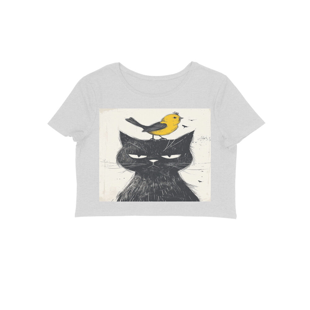 Front View - Unbothered Beast — Crop Top Melange Grey