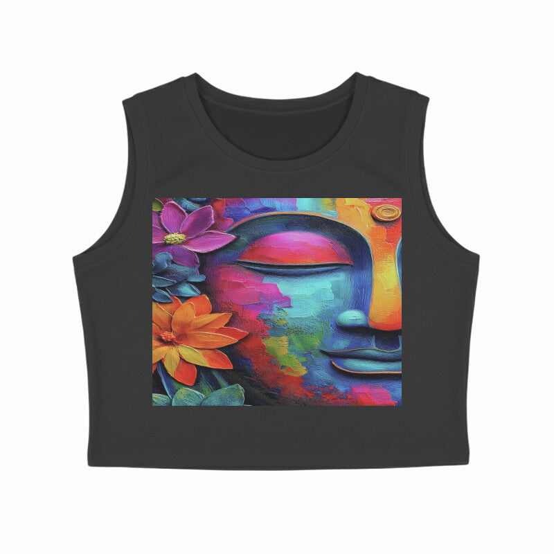 Front View - Karma — Crop Tank Top Black
