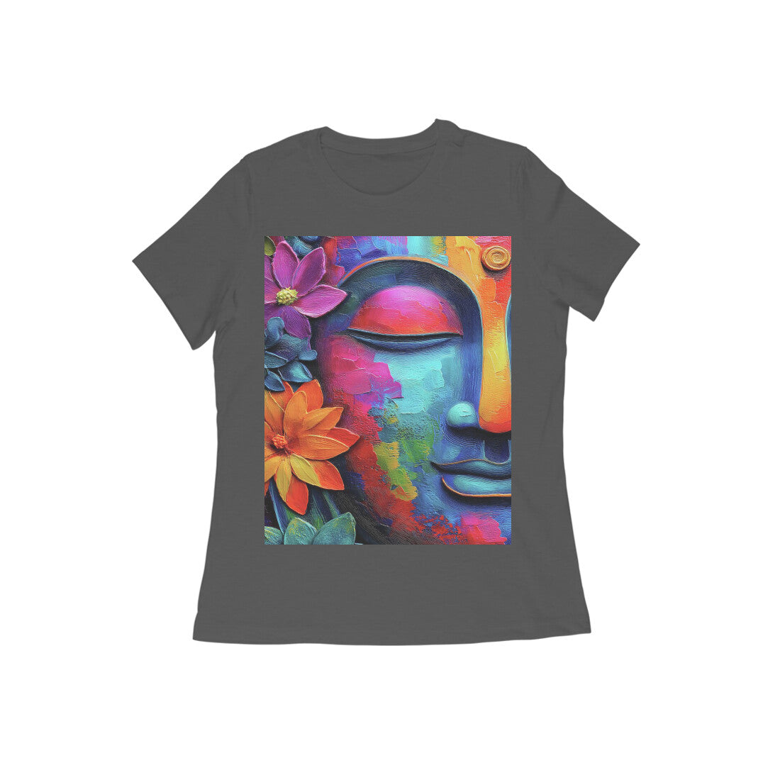 Front View - Karma — Women’s Tee Charcoal Grey