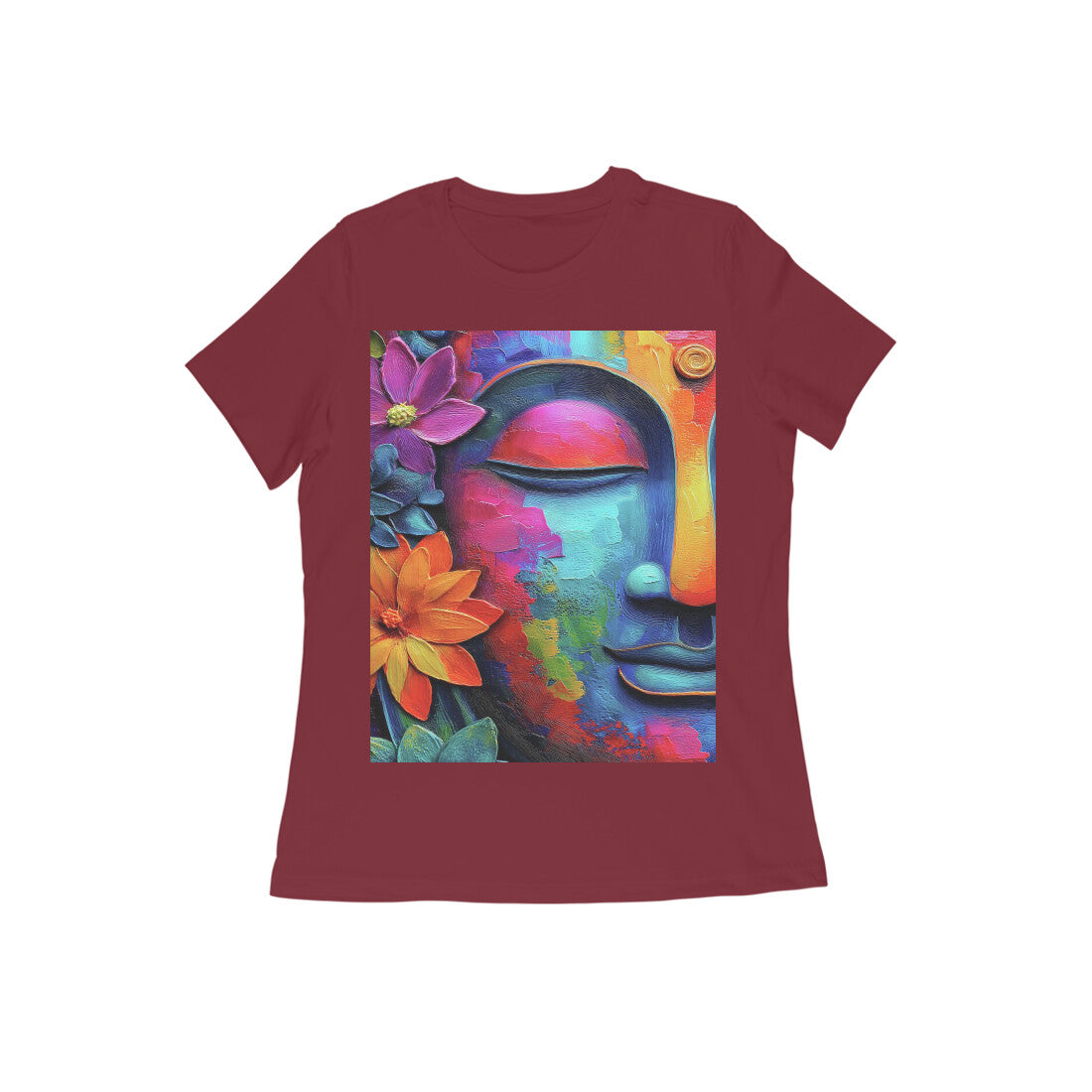 Front View - Karma — Women’s Tee Maroon