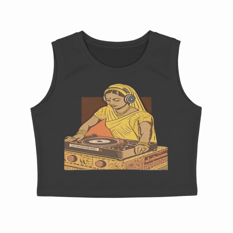 Front View - Desi Beats — Crop Tank Top Black