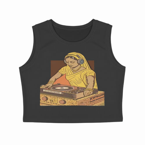 Front View - Desi Beats — Crop Tank Top Black