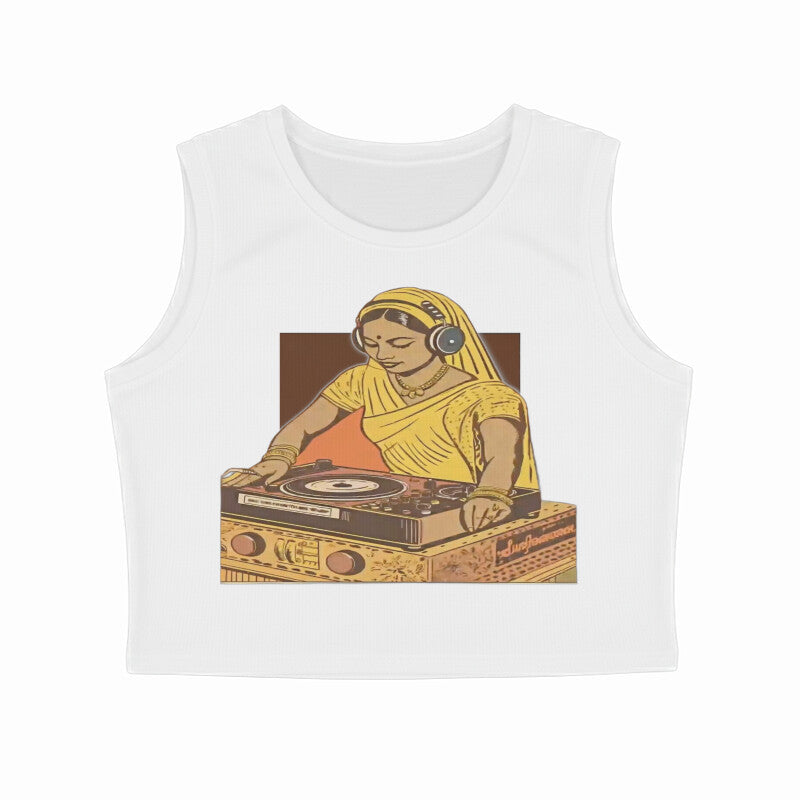 Front View - Desi Beats — Crop Tank Top White