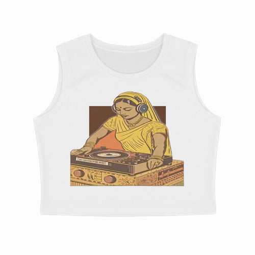 Front View - Desi Beats — Crop Tank Top White