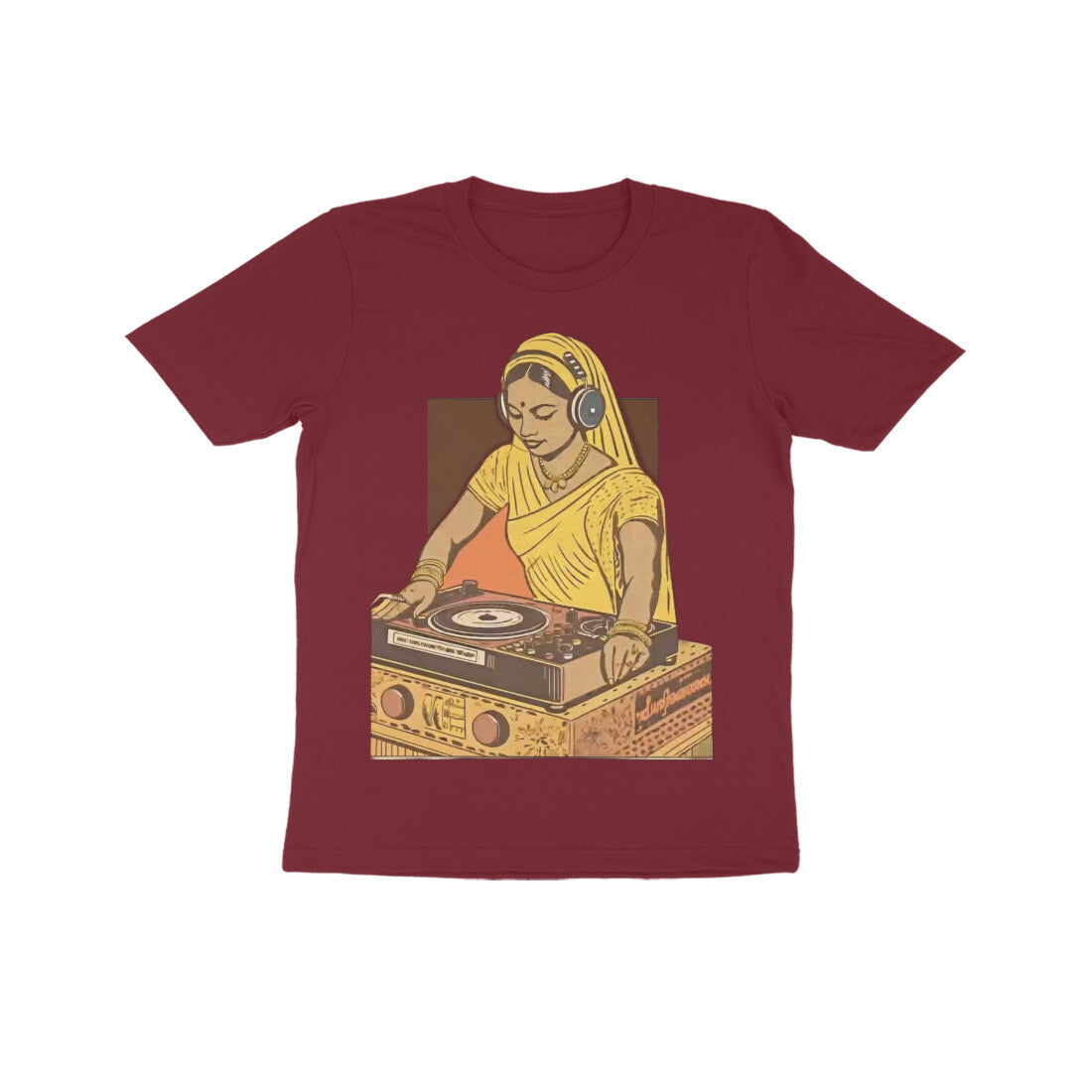Front View - Desi Beats — Kids Tee Maroon