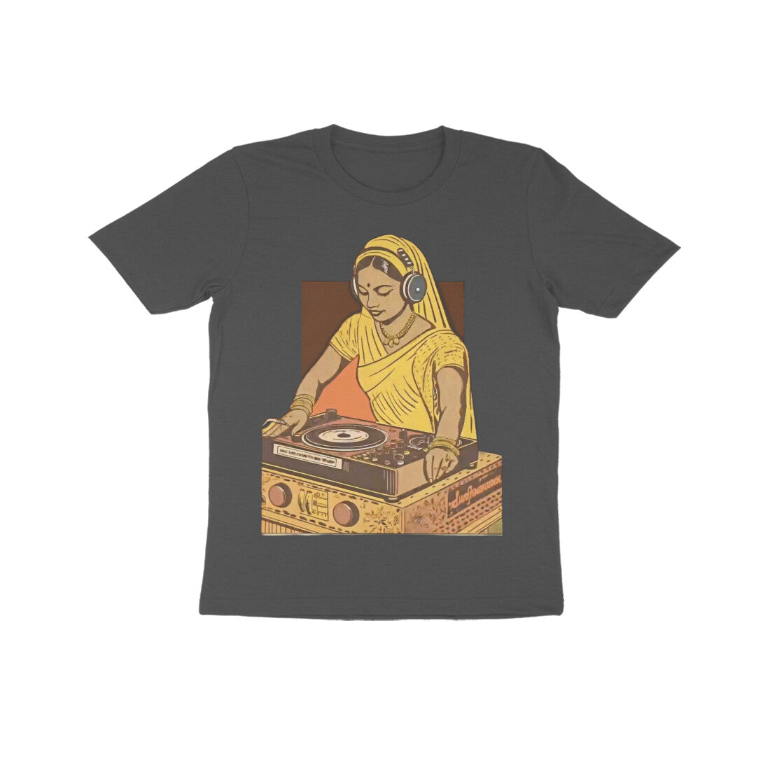 Front View - Desi Beats — Kids Tee Charcoal Grey
