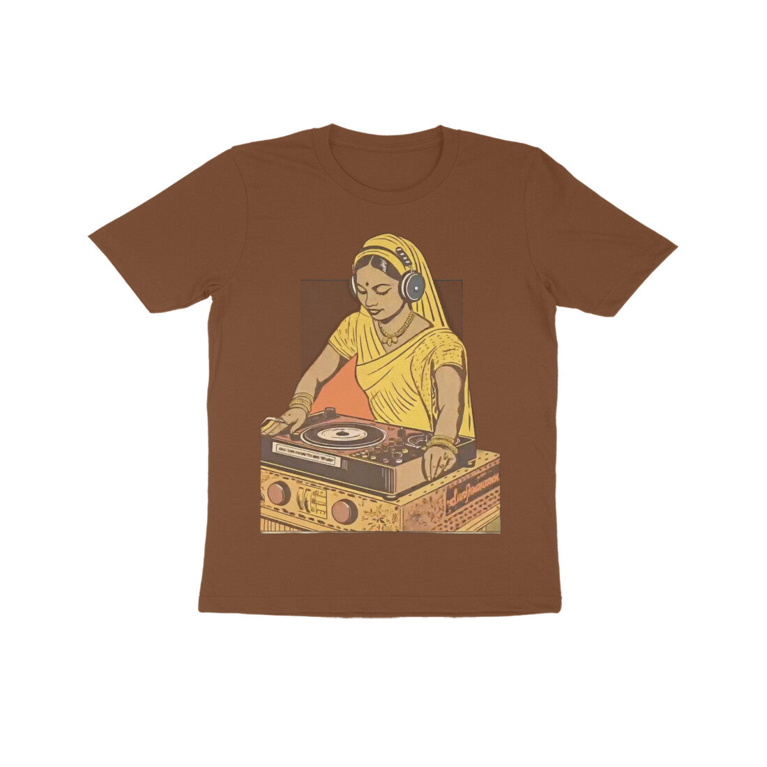 Front View - Desi Beats — Kids Tee Coffee Brown