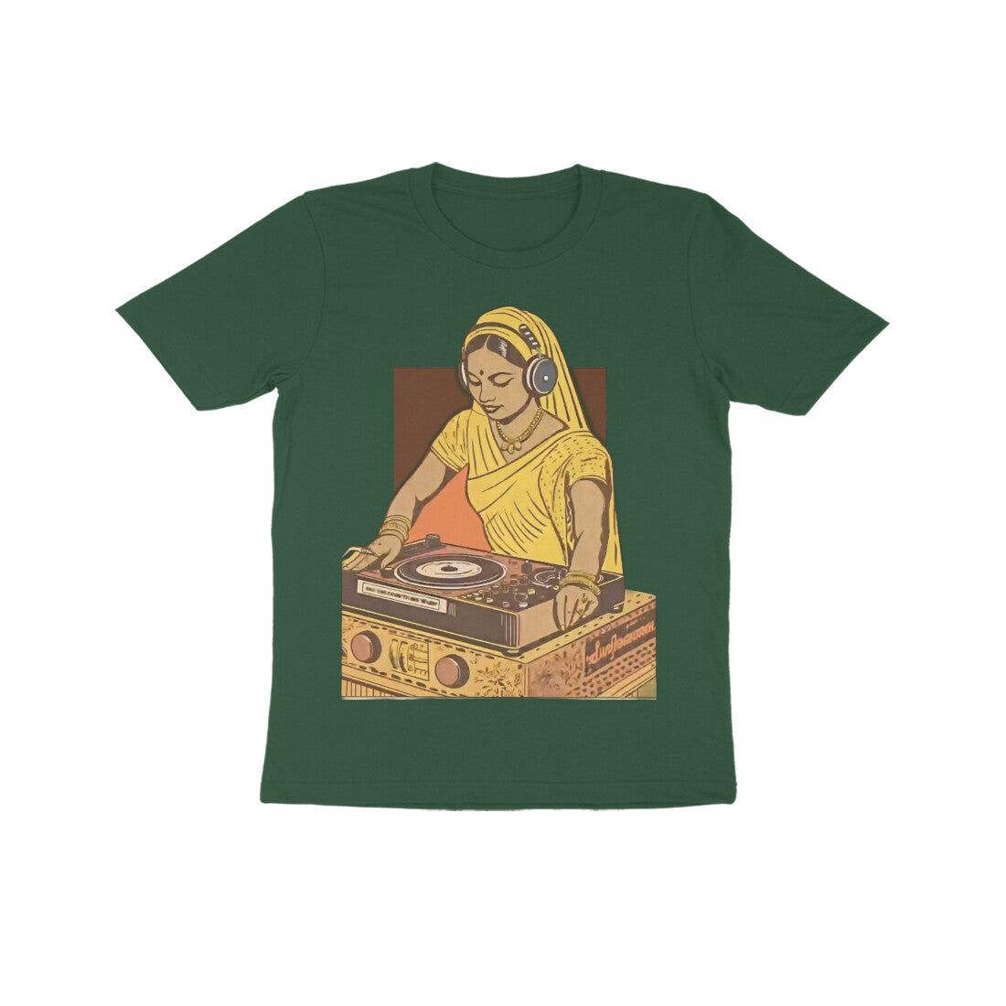 Front View - Desi Beats — Kids Tee Olive Green