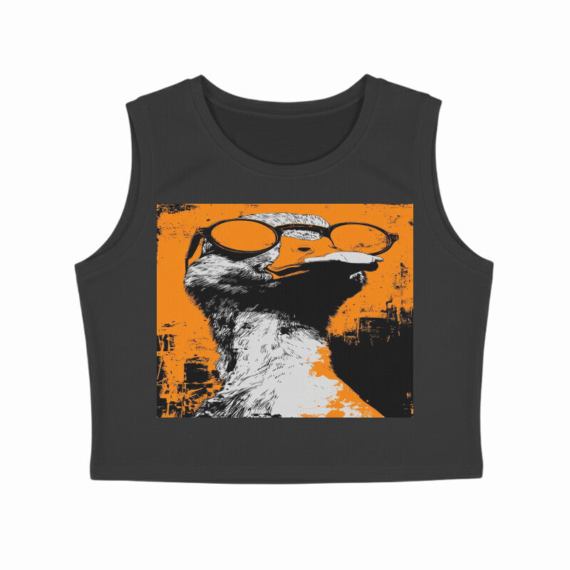 Front View - Quack — Crop Tank Top Black