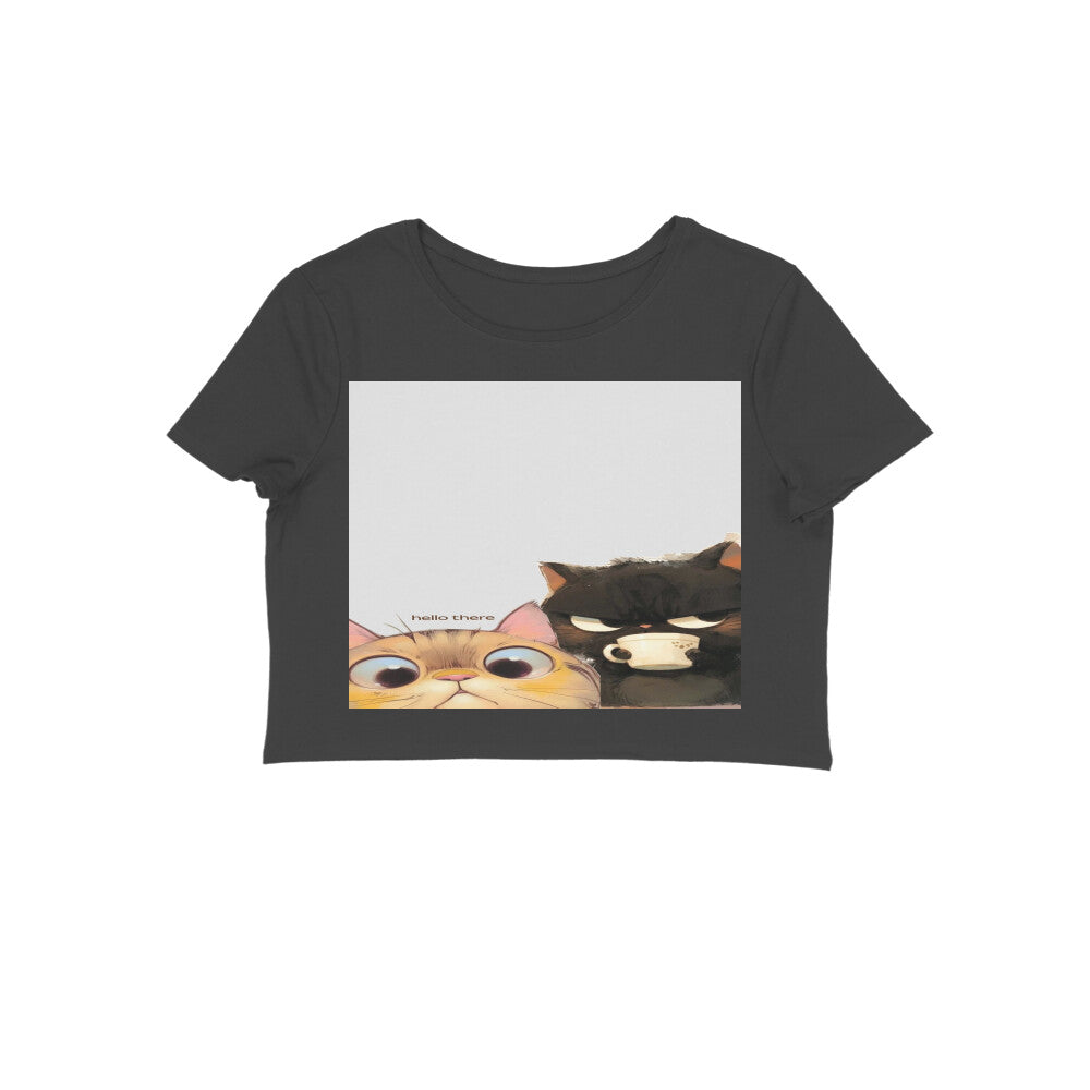 Front View - Feline Friends — Crop Top Black