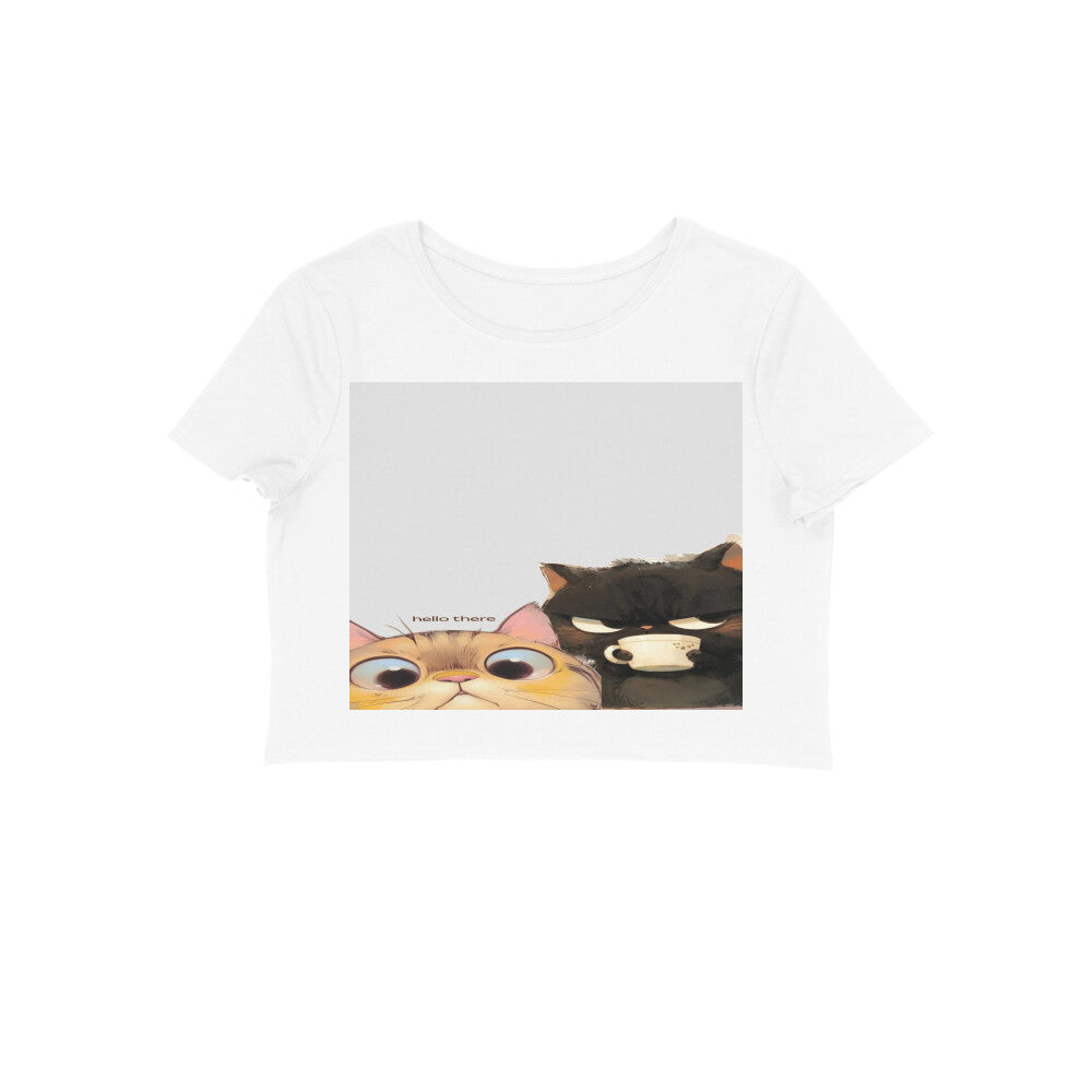 Front View - Feline Friends — Crop Top White