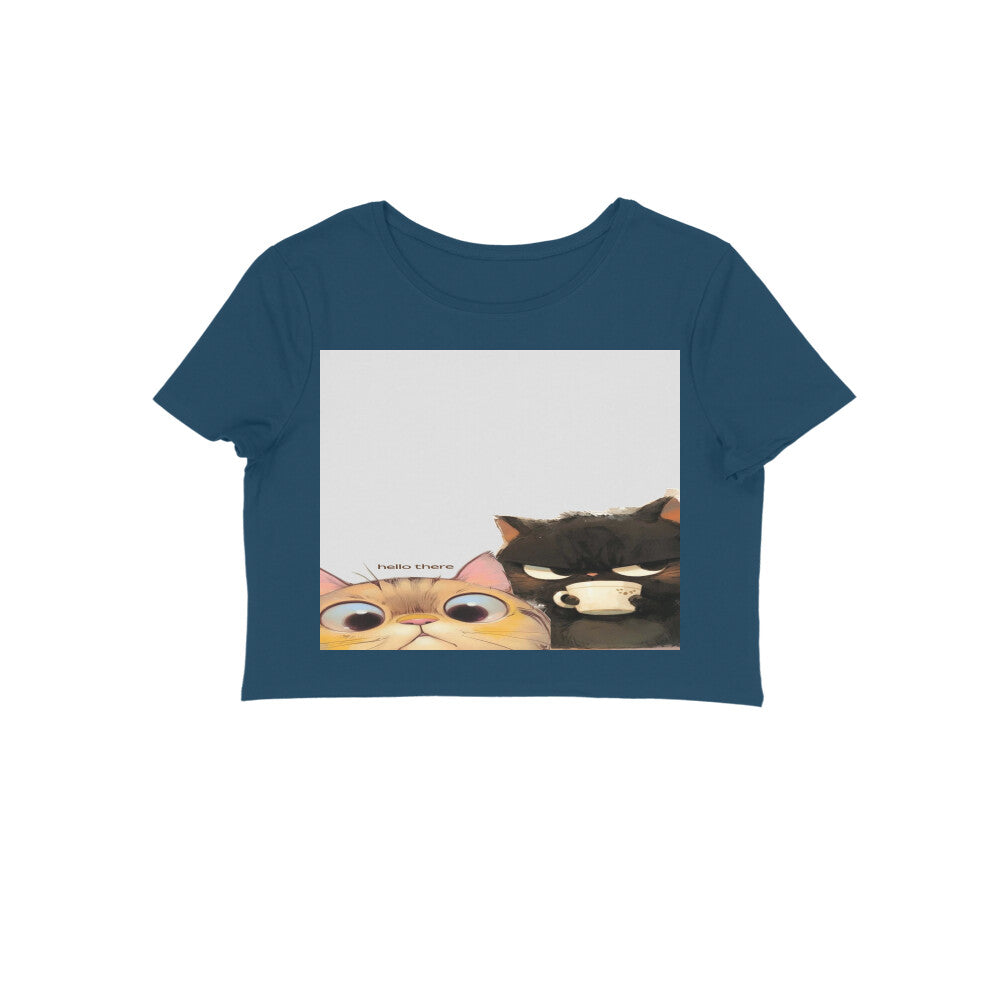 Front View - Feline Friends — Crop Top Navy Blue