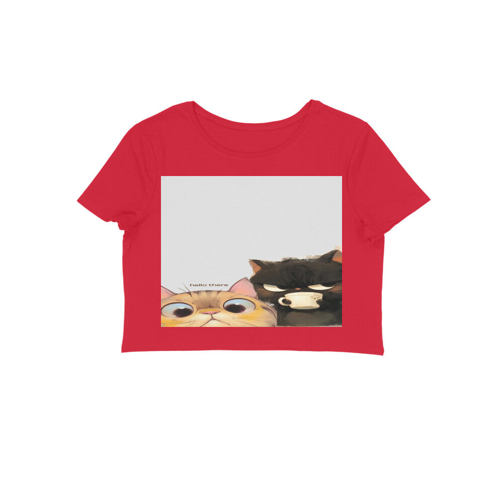 Front View - Feline Friends — Crop Top Red