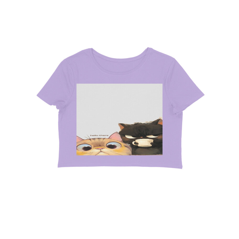 Front View - Feline Friends — Crop Top Iris Lavender