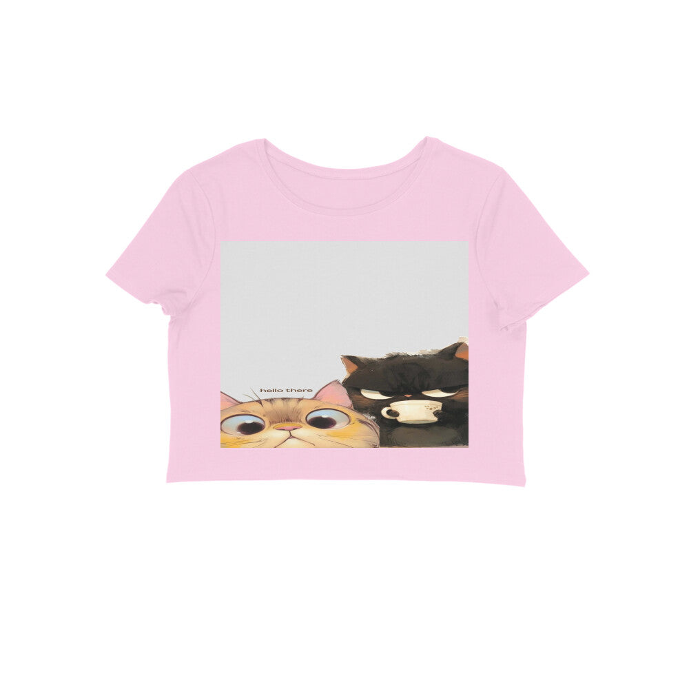 Front View - Feline Friends — Crop Top Light Pink