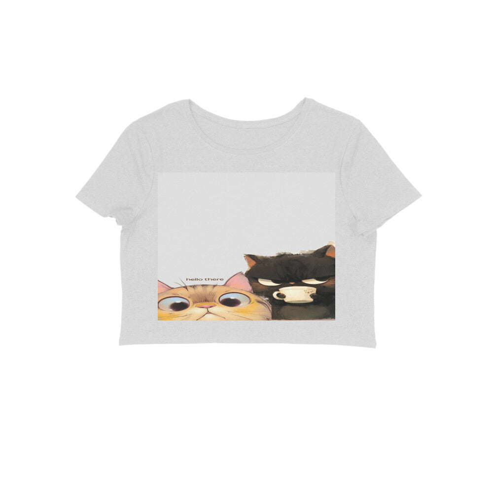Front View - Feline Friends — Crop Top Melange Grey