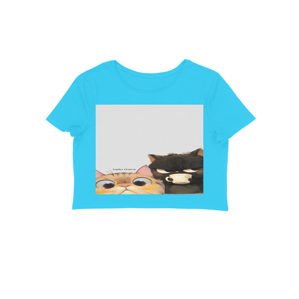 Front View - Feline Friends — Crop Top Sky Blue