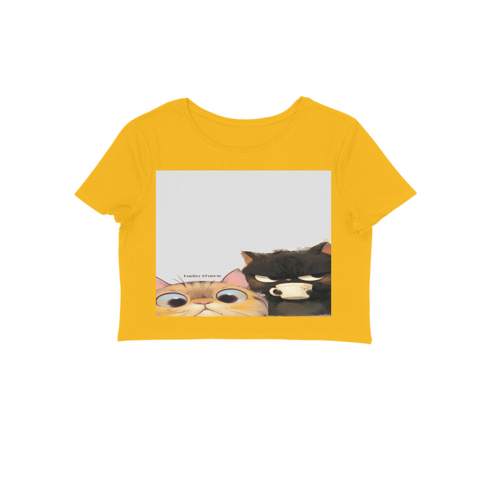 Front View - Feline Friends — Crop Top Golden Yellow