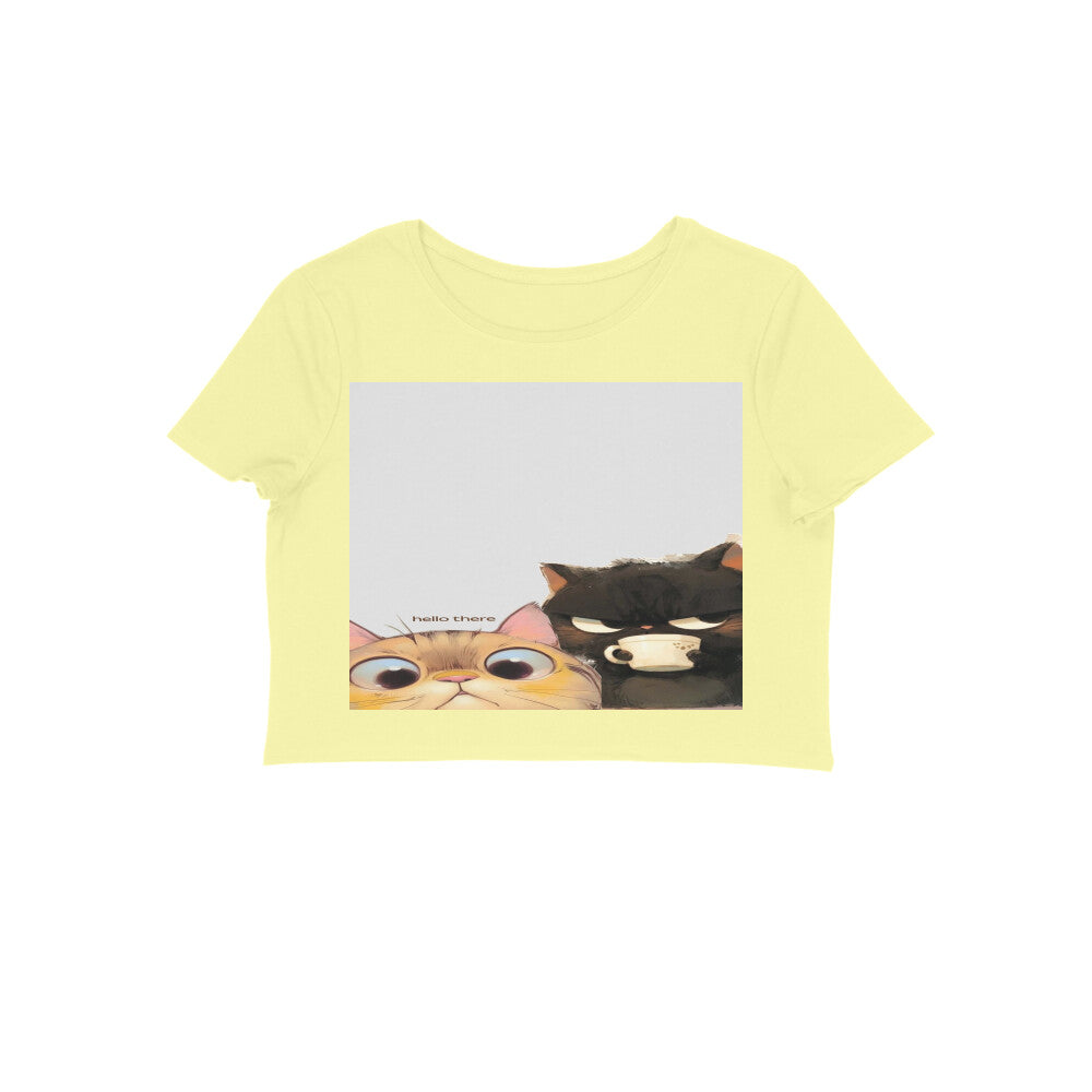 Front View - Feline Friends — Crop Top Butter Yellow