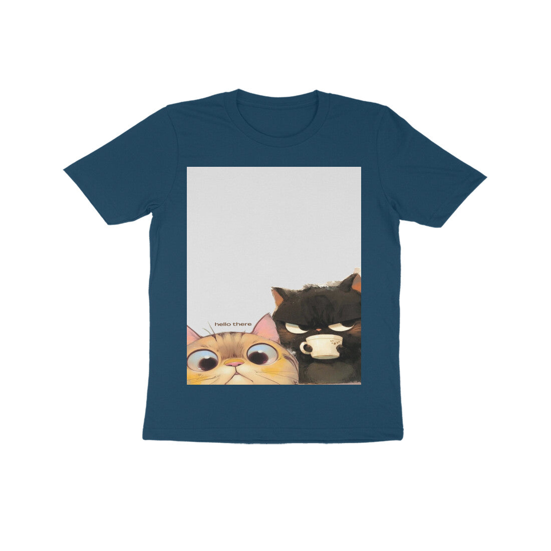 Front View - Feline Friends — Kids Tee Navy Blue