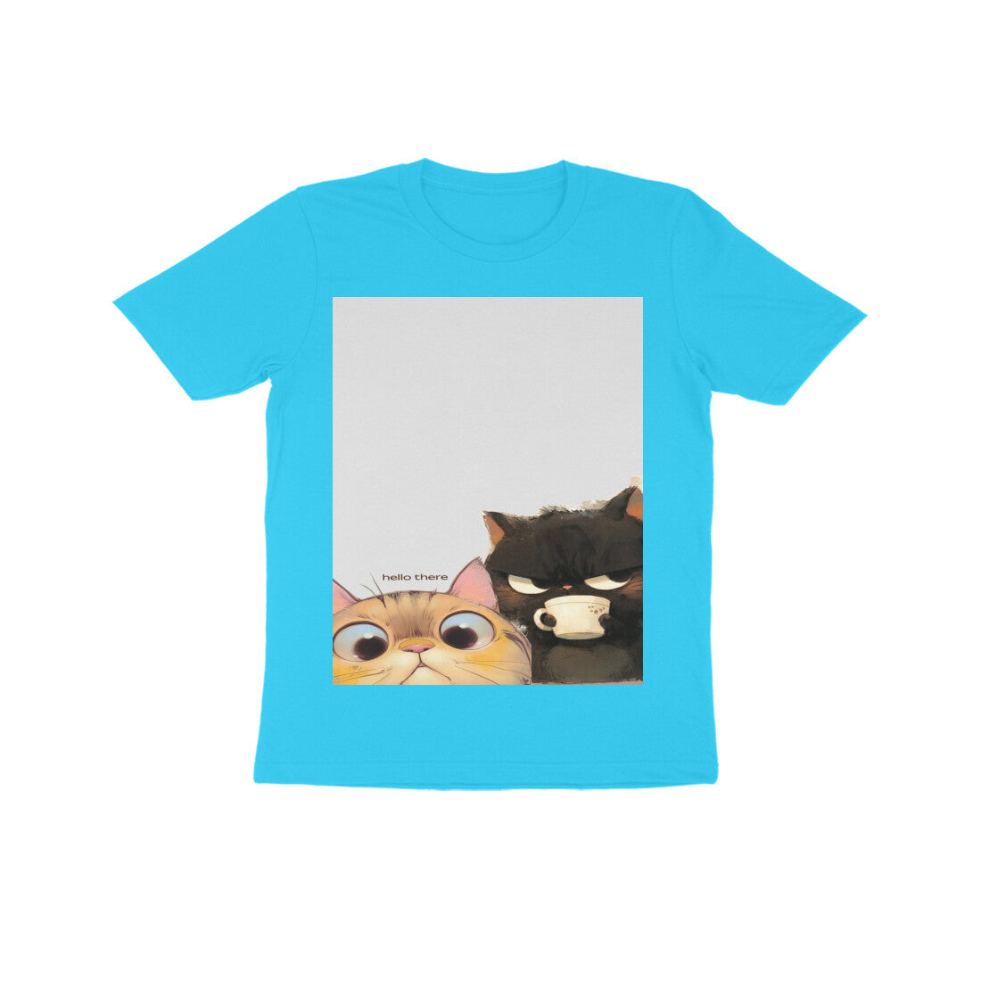 Front View - Feline Friends — Kids Tee Sky Blue