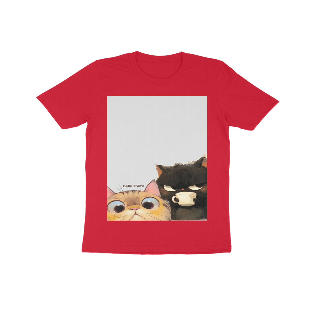 Front View - Feline Friends — Kids Tee Red