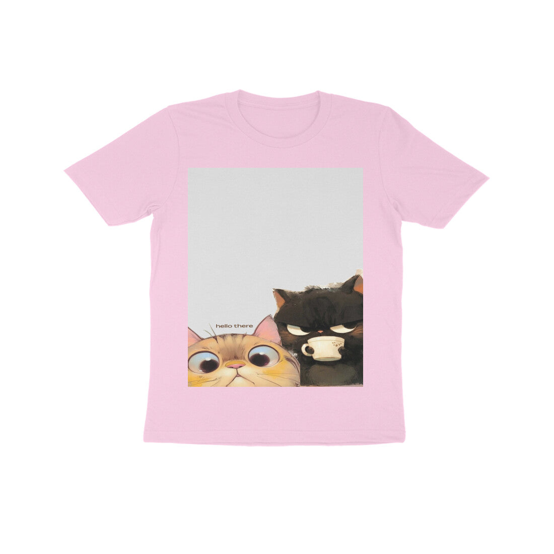 Front View - Feline Friends — Kids Tee Light Pink