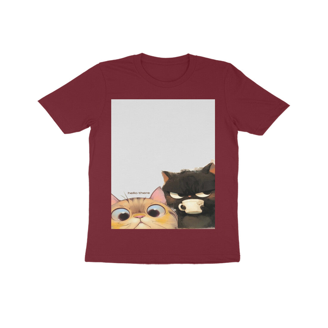 Front View - Feline Friends — Kids Tee Maroon