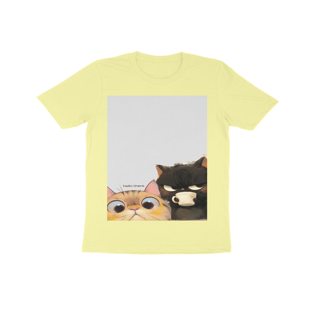Front View - Feline Friends — Kids Tee Butter Yellow