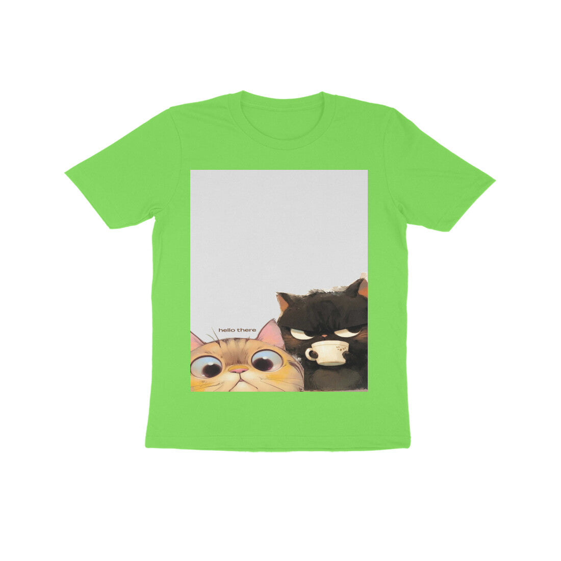 Front View - Feline Friends — Kids Tee Liril Green