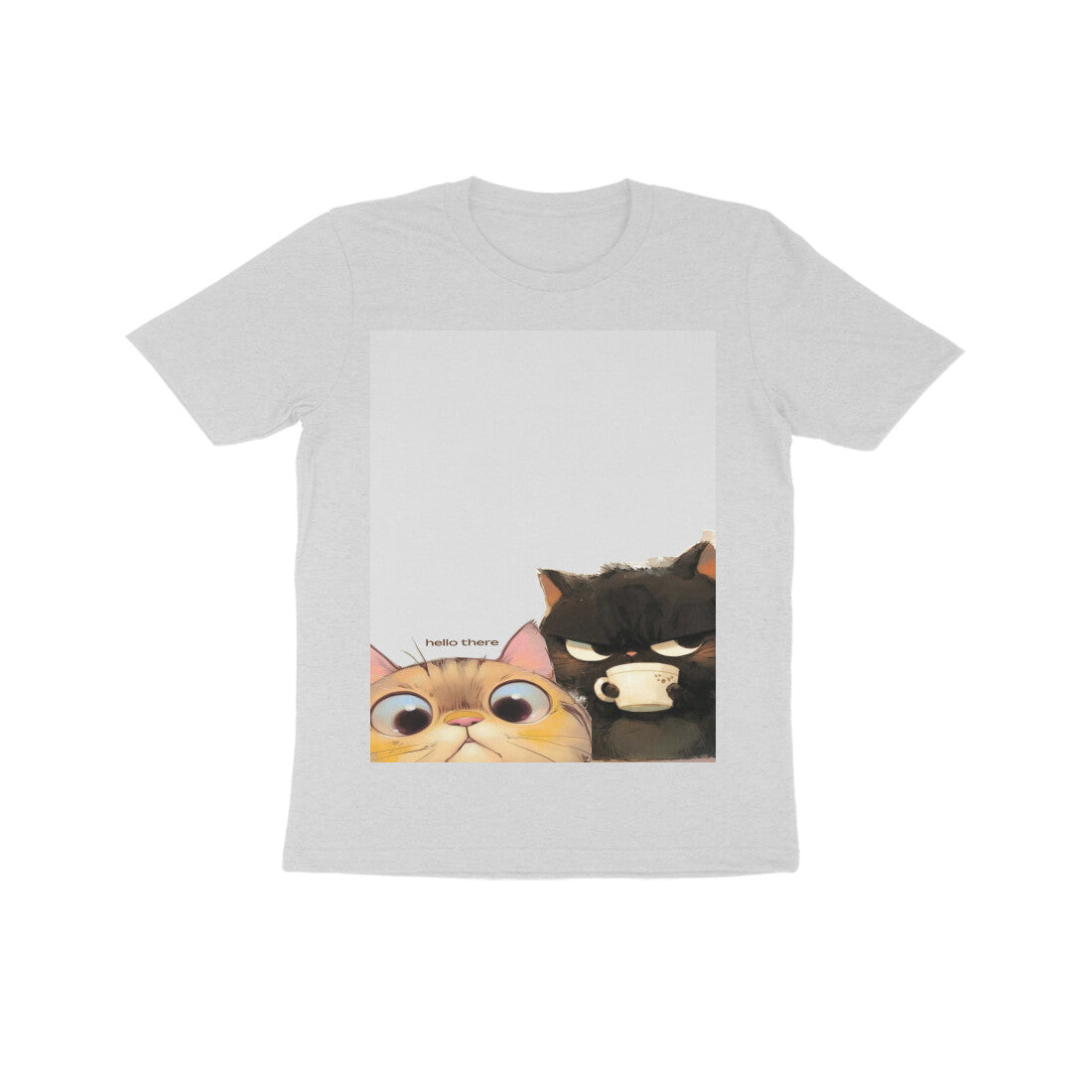 Front View - Feline Friends — Kids Tee Melange Grey