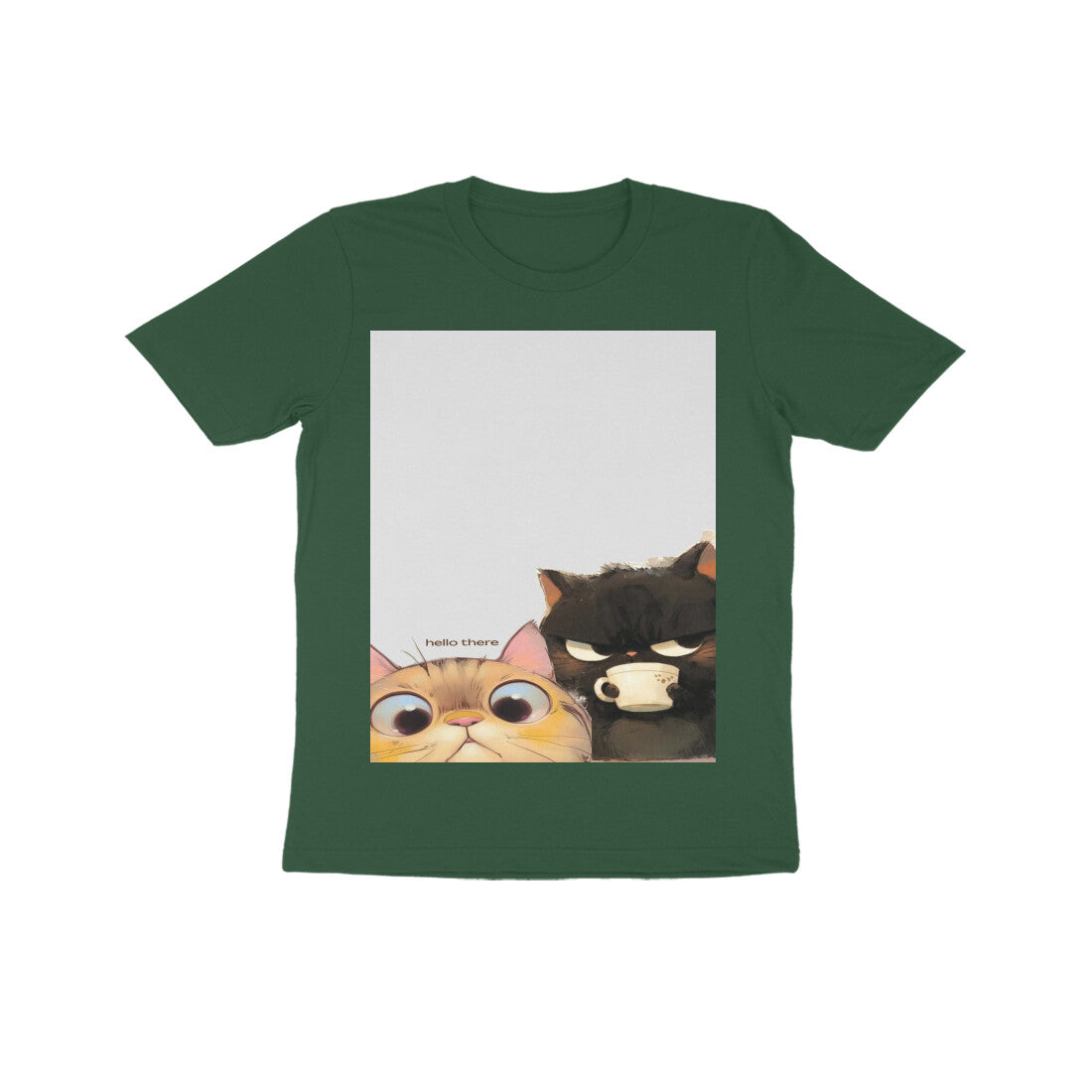 Front View - Feline Friends — Kids Tee Olive Green