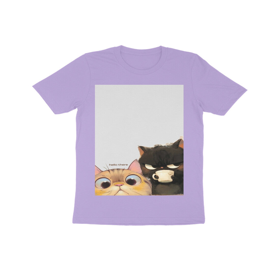 Front View - Feline Friends — Kids Tee Iris Lavender