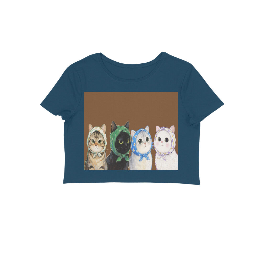 Front View - Whisker Buddies — Crop Top Navy Blue