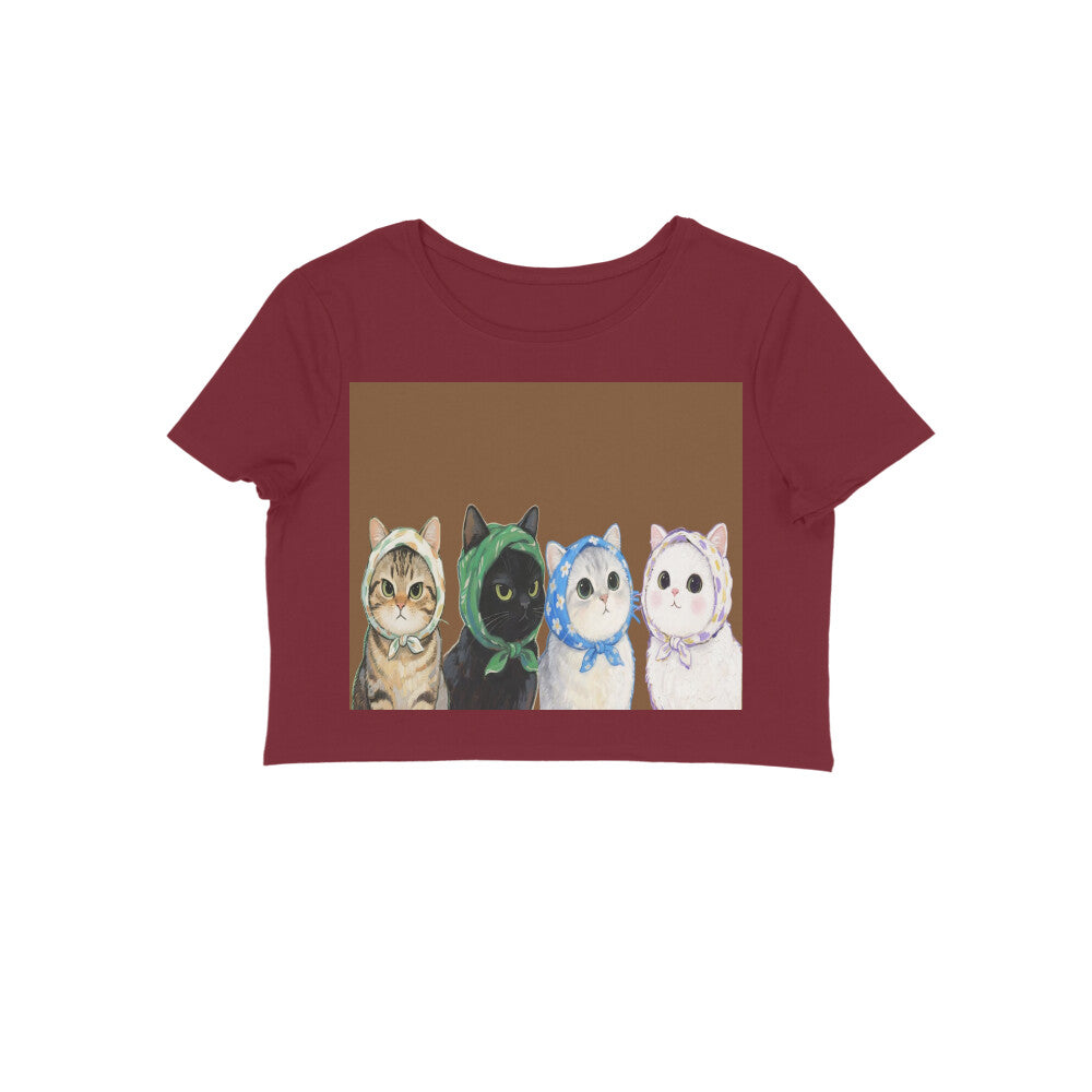 Front View - Whisker Buddies — Crop Top Maroon