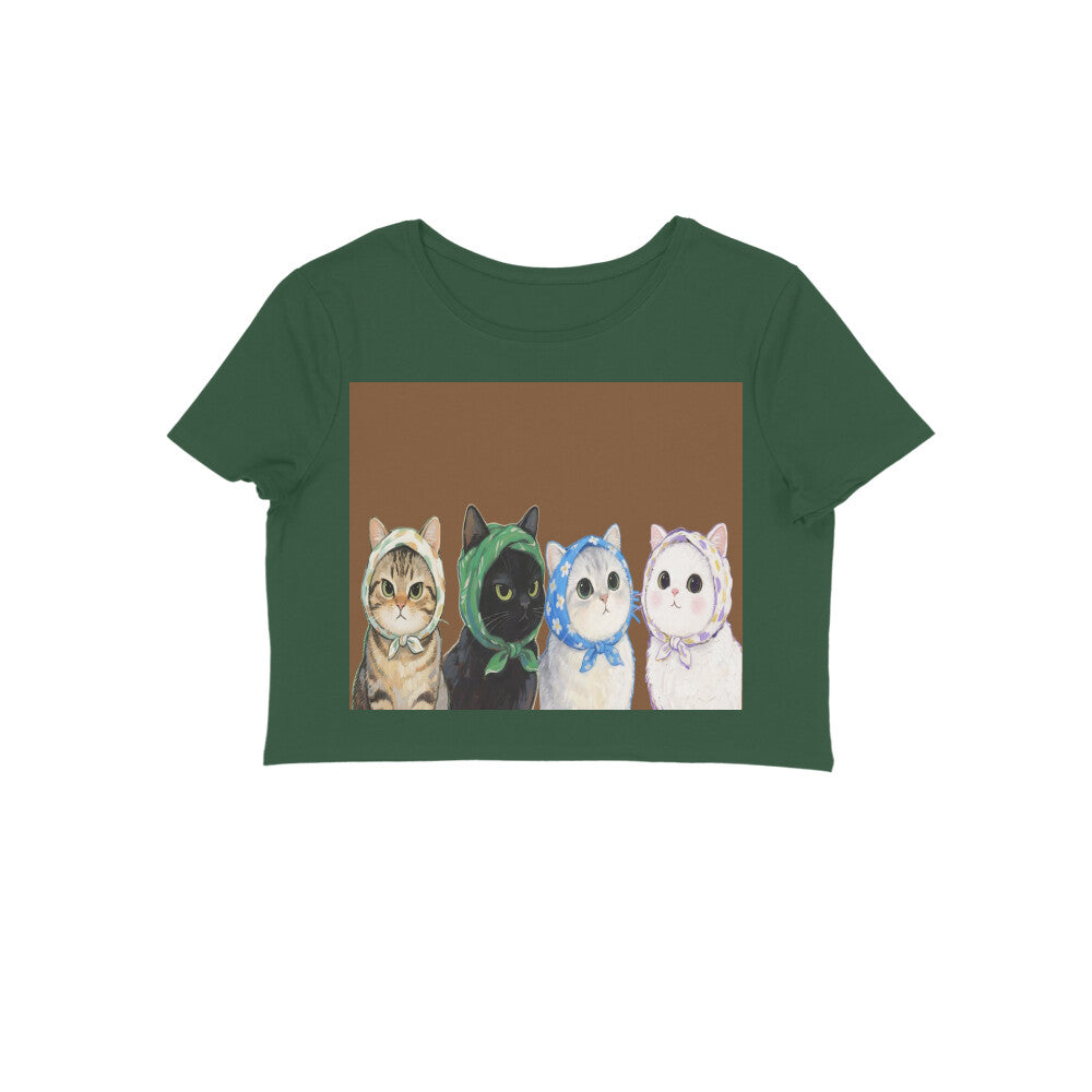 Front View - Whisker Buddies — Crop Top Olive Green
