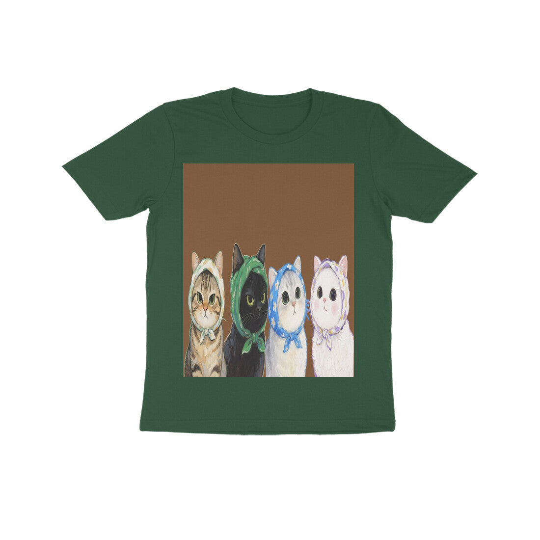 Front View - Whisker Buddies — Kids Tee Olive Green