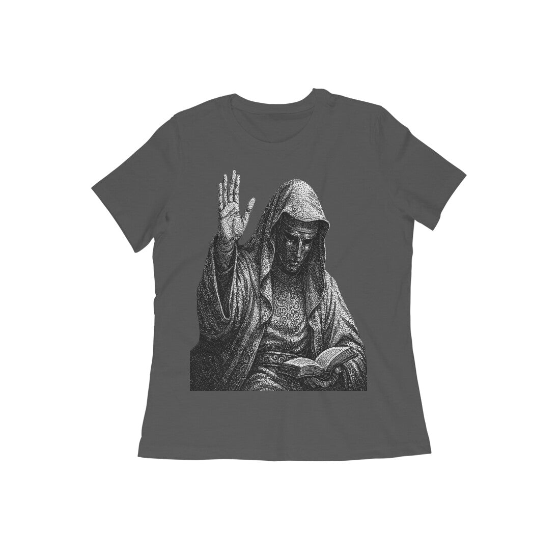 Front View - The Silent Rishi — Women’s Tee Charcoal Grey
