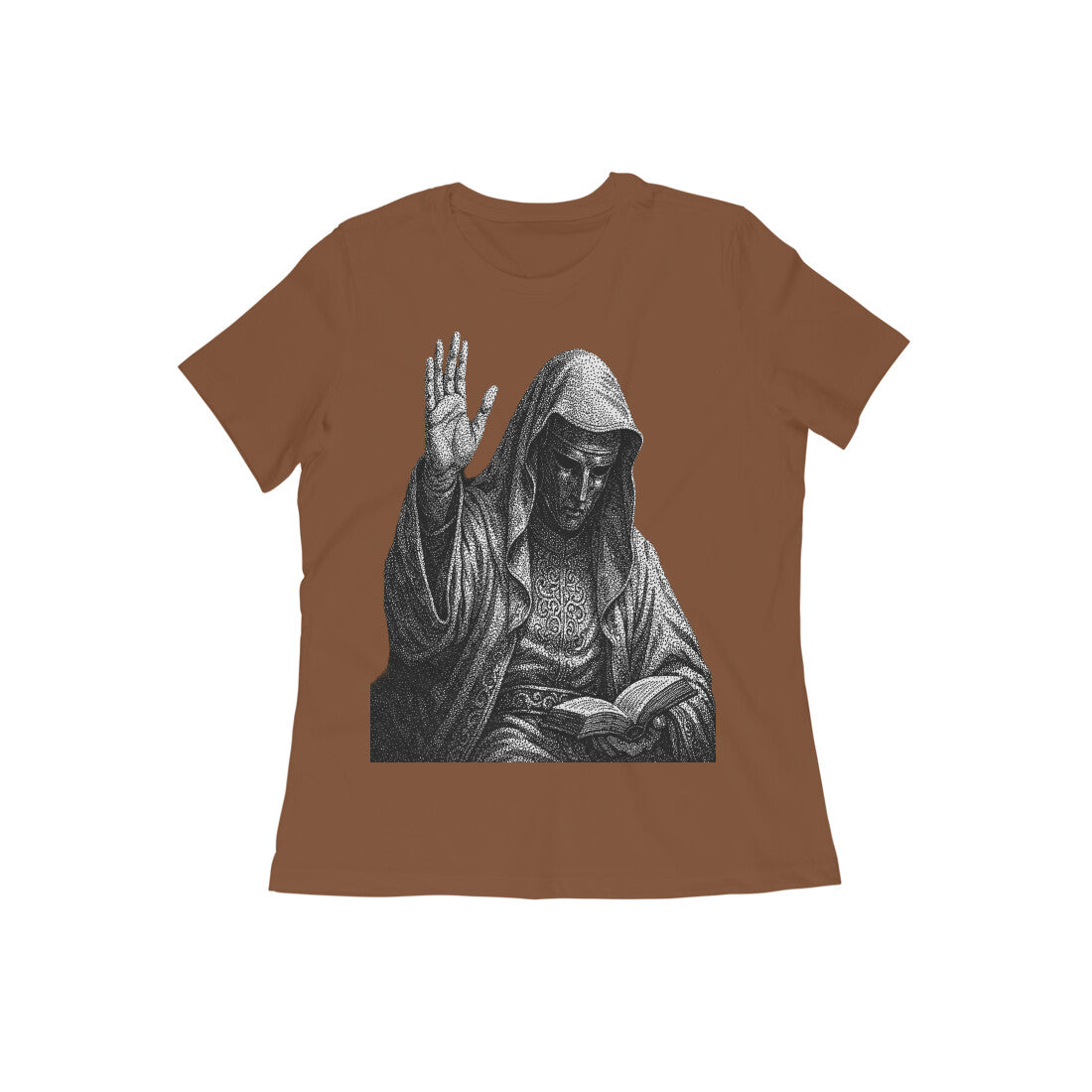 Front View - The Silent Rishi — Women’s Tee Coffee Brown
