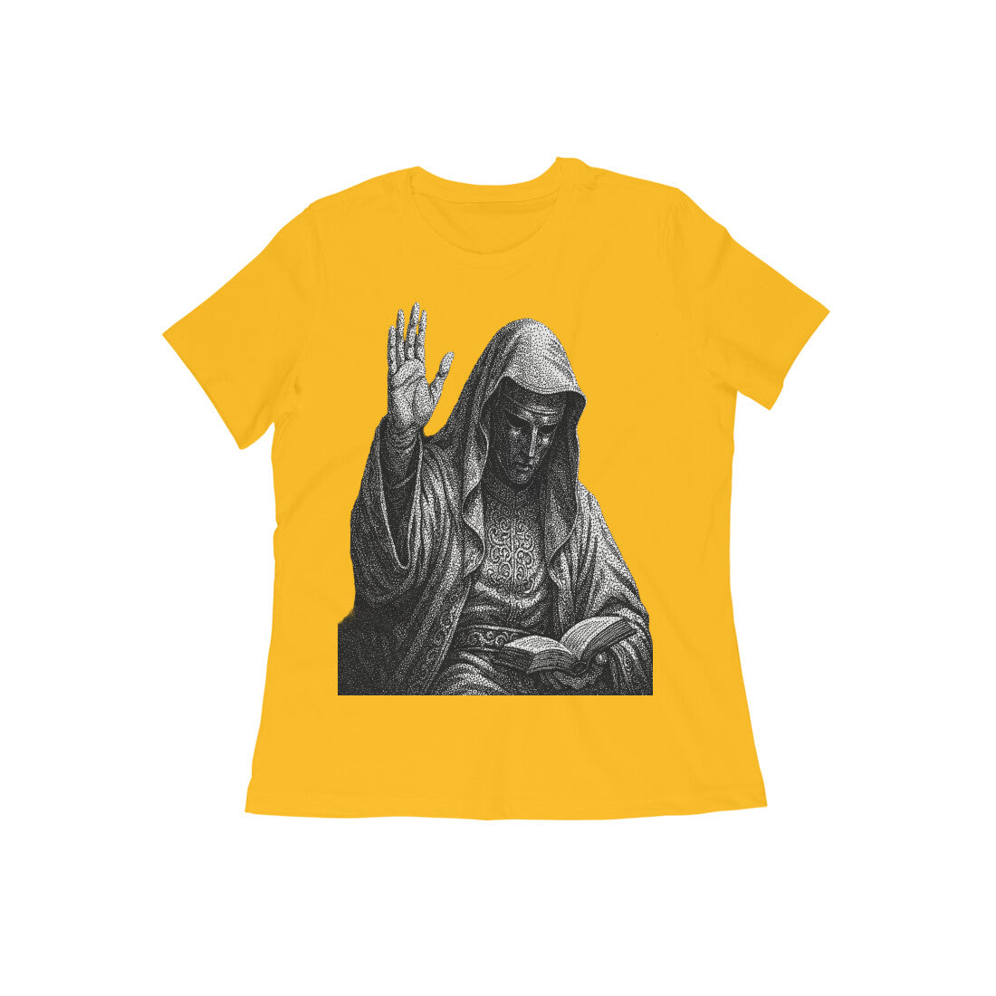 Front View - The Silent Rishi — Women’s Tee Golden Yellow