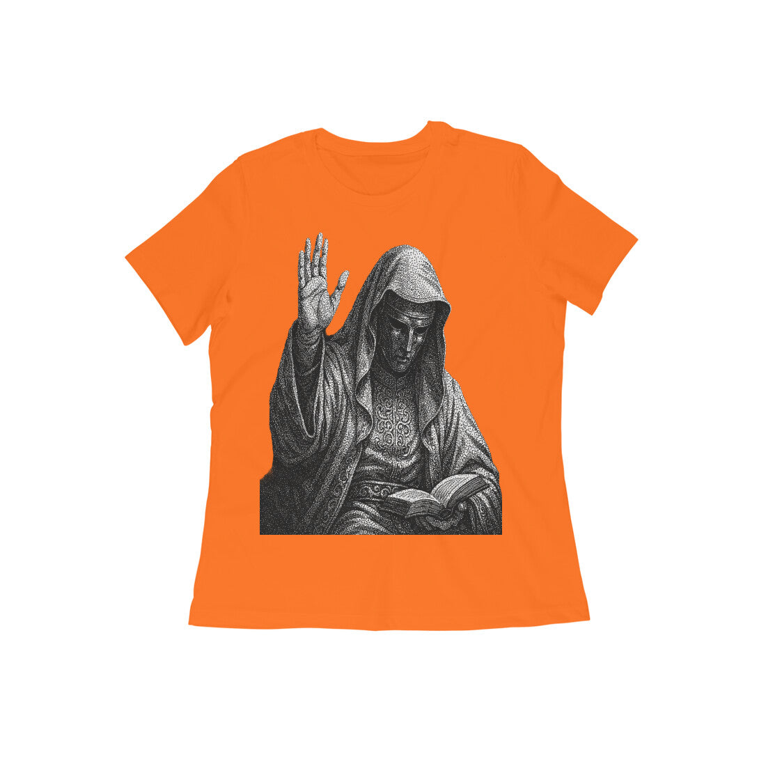 Front View - The Silent Rishi — Women’s Tee Orange